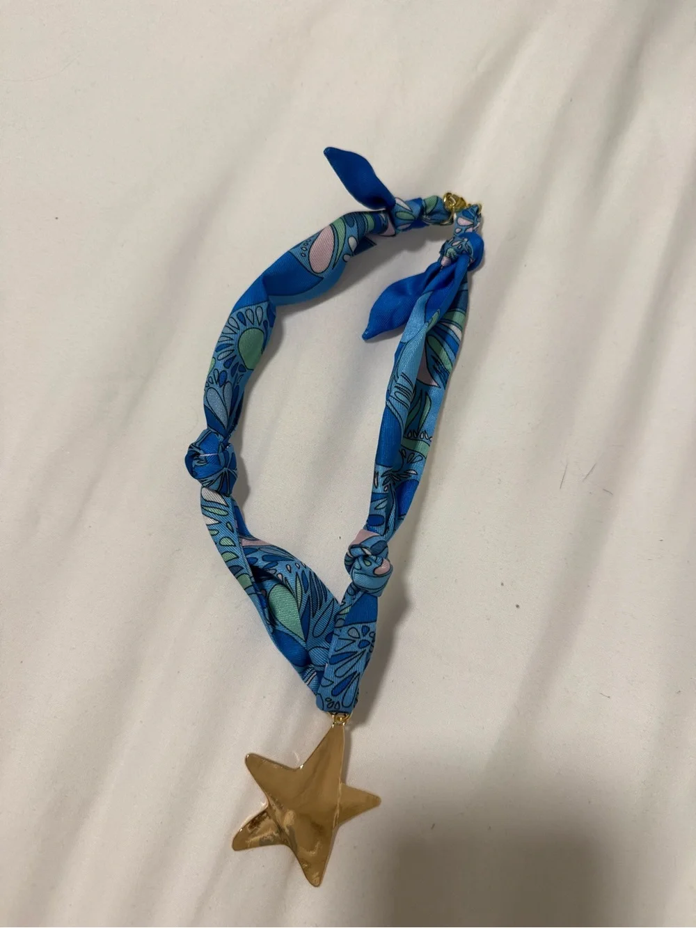 Blue Scarf Charm Necklaces - gold star pendant